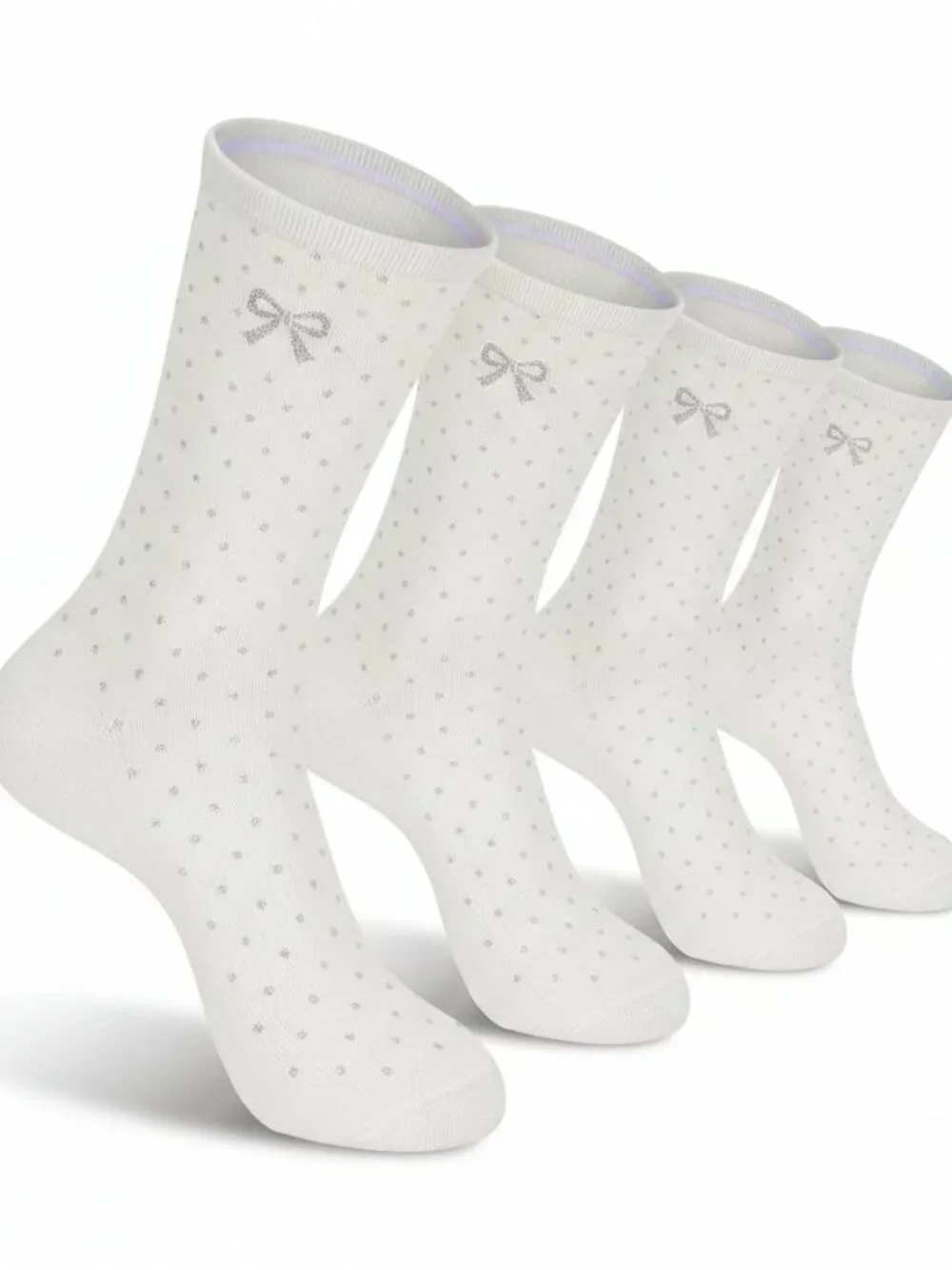 Korean Women's Premium Crew Socks - Sparking Ribbon Casual - 6 Pairs